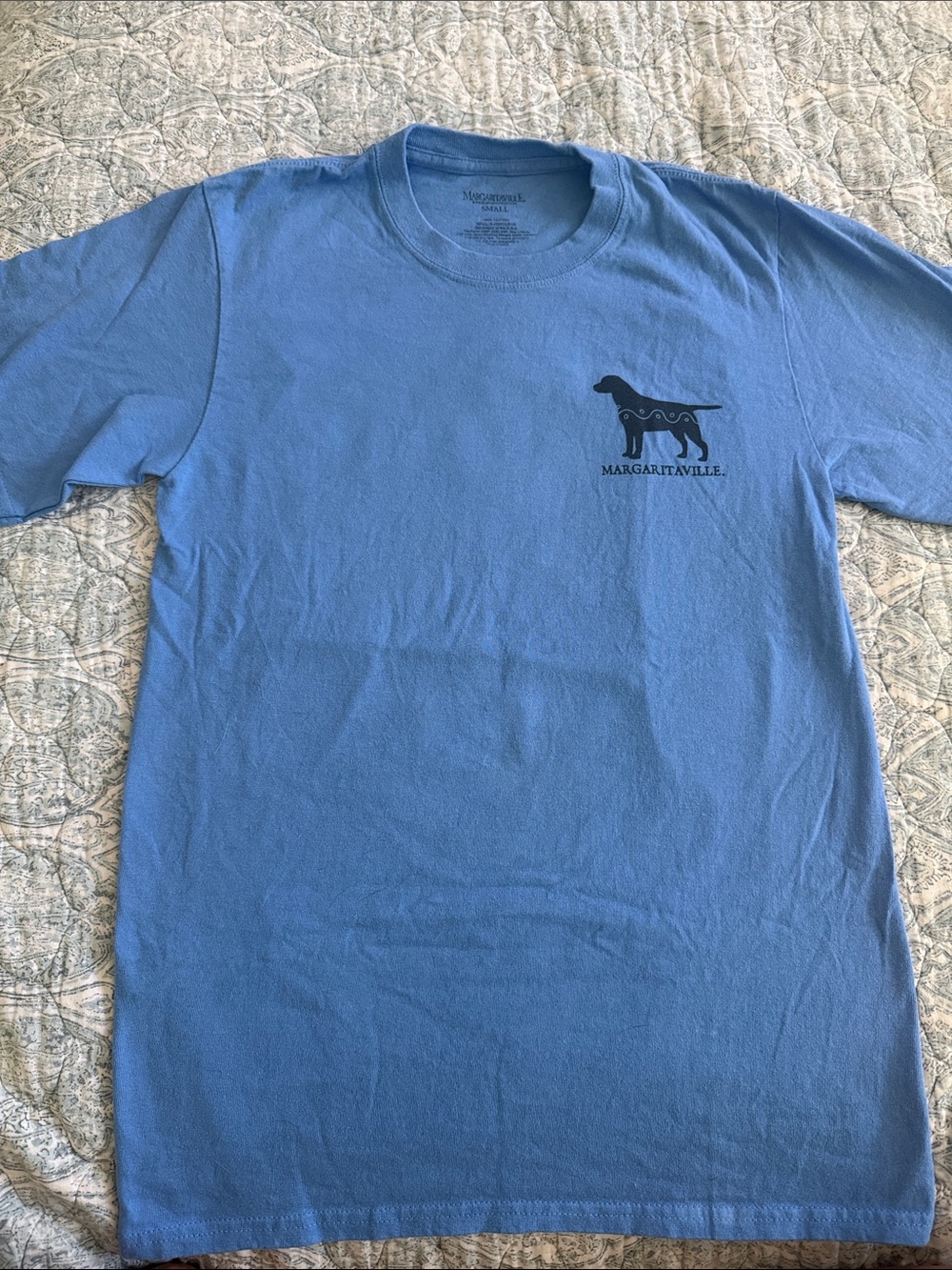 Margaritaville Blue Tee with Black Dog on Back